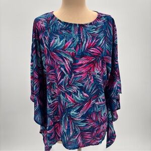 Quacker Factory Palm Print Caftan Top with Rhinestones Size XS